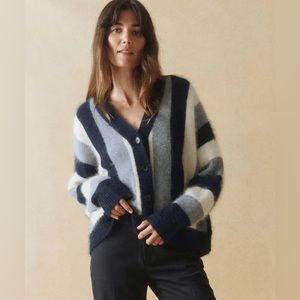 The Great Fluffy Slouch Cardigan In Navy Stripe